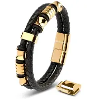 SERASAR Lederen Armband Heren [Spirit] - Goud 17cm - Tienersieraden Geschenkdoos