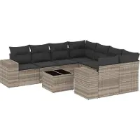vidaXL 9-delige Loungeset met kussens poly rattan lichtgrijs