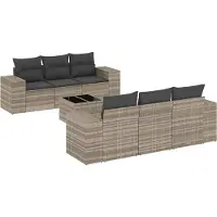 vidaXL 7-delige Loungeset met kussens poly rattan lichtgrijs