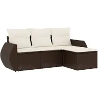 vidaXL 4-delige Loungeset met kussens poly rattan bruin