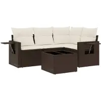 vidaXL 5-delige Loungeset met kussens poly rattan bruin