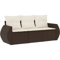 vidaXL 3-delige Loungeset met kussens poly rattan bruin