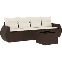 vidaXL 5-delige Loungeset met kussens poly rattan bruin