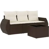 vidaXL 4-delige Loungeset met kussens poly rattan bruin