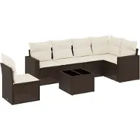 vidaXL 7-delige Loungeset met kussens poly rattan bruin