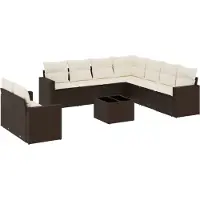 vidaXL 10-delige Loungeset met kussens poly rattan bruin