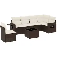 vidaXL 7-delige Loungeset met kussens poly rattan bruin