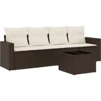 vidaXL 5-delige Loungeset met kussens poly rattan bruin