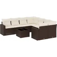 vidaXL 9-delige Loungeset met kussens poly rattan bruin