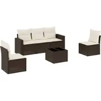 vidaXL 6-delige Loungeset met kussens poly rattan bruin