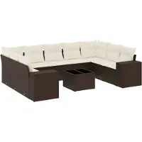 vidaXL 10-delige Loungeset met kussens poly rattan bruin