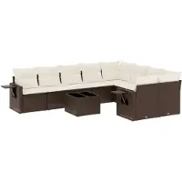 vidaXL 10-delige Loungeset met kussens poly rattan bruin