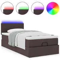 vidaXL Bed poef met matras en LED's 90x200 cm stof donkerbruin
