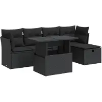 vidaXL 6-delige Loungeset met kussens poly rattan zwart
