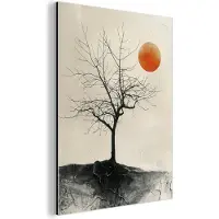 MuchoWow Aluminium schilderij 120x160 cm - Wanddecoratie metaal - Boom - Zon - Modern - Landschap - Metalen muurdecoratie woonkamer - Decoratie industrieel - Foto op dibond - Industriële accessoires slaapkamer