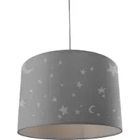 Olucia - STARS - Kinder Slaapkamer Hanglamp - Grijs / Wit - Geschikt voor Kinderkamer/Babykamer/Tienerkamer - Vorm: Cilinder
