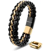 SERASAR Koeienhuid Armband Heren [Steel] - Goud/Zwart 23cm - Band Exclusieve Geschenkverpakking