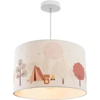 Olucia - FOREST LIFE - Hanglamp voor Kinderkamer - Wit / Bruin - Geschikt voor Kinderkamer/Babykamer/Tienerkamer - Vorm: Cilinder