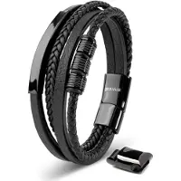 SERASAR Lederen Herenpolsbandje [Brave] - Zwart 17cm - Geweldig-Idee