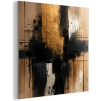 MuchoWow Aluminium schilderij 90x90 cm - Wanddecoratie metaal - Modern - Zwart - Goud - Verf - Metalen muurdecoratie woonkamer - Decoratie industrieel - Foto op dibond - Industriële accessoires slaapkamer