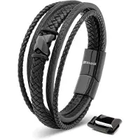 SERASAR Ideale Leren Armband Heren [Flake] - Zwart 20cm - Beste Cadeau voor Hem