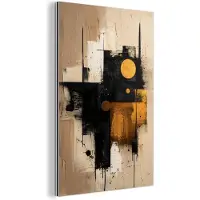 MuchoWow Aluminium schilderij 60x90 cm - Wanddecoratie metaal - Abstract - Zwart - Goud - Modern - Metalen muurdecoratie woonkamer - Decoratie industrieel - Foto op dibond - Industriële accessoires slaapkamer