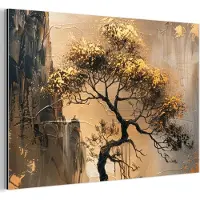 MuchoWow Aluminium schilderij 90x60 cm - Wanddecoratie metaal - Boom - Goud - Landschap - Verf - Metalen muurdecoratie woonkamer - Decoratie industrieel - Foto op dibond - Industriële accessoires slaapkamer