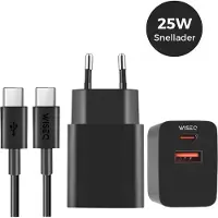 WISEQ Snellader 25W - USB A en USB C oplaadstekker - inclusief USB C oplaadkabel 3 meter - geschikt voor Samsung, iPhone, Huawei, Oppo, iPhone - zwart -