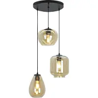 Olucia - CAIA - Hanglamp - Amber / Zwart - 3L - Vorm: Rond