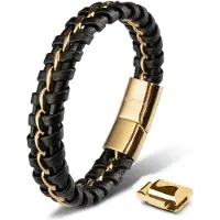 SERASAR Leren Armband voor Echte Mannen [Joy] - Goud 23cm - Manchet Cadeau Vol Vreugde