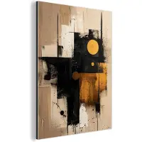 MuchoWow Aluminium schilderij 90x120 cm - Wanddecoratie metaal - Abstract - Zwart - Goud - Modern - Metalen muurdecoratie woonkamer - Decoratie industrieel - Foto op dibond - Industriële accessoires slaapkamer