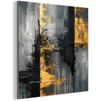 MuchoWow Aluminium schilderij 90x90 cm - Wanddecoratie metaal - Modern - Goud - Grijs - Patroon - Metalen muurdecoratie woonkamer - Decoratie industrieel - Foto op dibond - Industriële accessoires slaapkamer