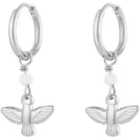 Yehwang Unieke oorbellen met vogel en leuke parel - earrings with birds - zilver - Stainless steel - rvs - cadeau mam - kado idee - kerst - feest