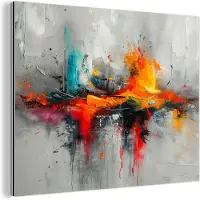 MuchoWow Aluminium schilderij 40x30 cm - Wanddecoratie metaal - Modern - Oranje - Grijs - Kunst - Metalen muurdecoratie woonkamer - Decoratie industrieel - Foto op dibond - Industriële accessoires slaapkamer