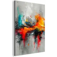 MuchoWow Aluminium schilderij 60x80 cm - Wanddecoratie metaal - Modern - Oranje - Grijs - Kunst - Metalen muurdecoratie woonkamer - Decoratie industrieel - Foto op dibond - Industriële accessoires slaapkamer