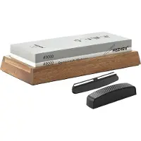 HEZHEN - Professionele Slijpsteen van wit Korund - Dubbelzijdige korrel 3000/8000 - Met Bamboe anti-slip houder, hoekgelijder en corrector