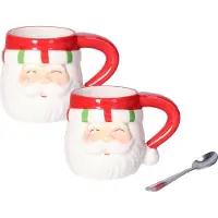 Svenska Living Svenska Kerst kop/beker - 2x - Kerstman - 7,5 x 7 cm - keramiek - 180 ml