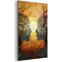 MuchoWow Aluminium schilderij 60x90 cm - Wanddecoratie metaal - Bomen - Gezichten - Zon - Kunst - Metalen muurdecoratie woonkamer - Decoratie industrieel - Foto op dibond - Industriële accessoires slaapkamer
