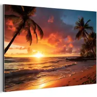 MuchoWow Wanddecoratie Metaal - Aluminium Schilderij Industrieel - Zonsondergang - Palmbomen - Strand - Zee - 60x40 cm - Dibond - Foto op aluminium - Industriële muurdecoratie - Voor de woonkamer/slaapkamer