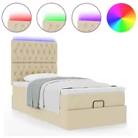 vidaXL Ottoman bed met matras en LED's 90x190cm stof crèmekleurig