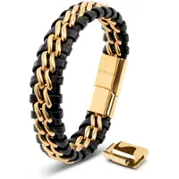 SERASAR Lederen Armband Heren [Steel] - Goud 17cm - met Sieradengeschenkdoos