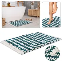 Sarcia.eu Turquoise en witte Gevlochten Badkamermat/mat 50x80 cm - absorberende Pluche Microvezel, hoog gramsgewicht