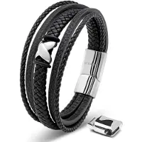 SERASAR Lederen Armband Heren [Flake] - Zilver 23cm - Onvergetelijk Cadeau voor Hem