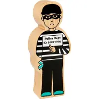 Lanka Kade houten speelgoedfiguur inbreker met identificatienummer multicolor.