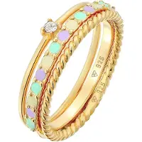 Elli - Elli Ringen Dames Solitaire Ring Band Set Multi-Color met glazuur en glaskristallen in 925 Sterling Zilver Gold Plated