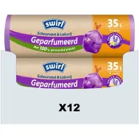 Swirl 12x Pedaalemmerzakken Geparfumeerd Vanille & Lavendel Met Trekband 35 Liter 9 Stuks