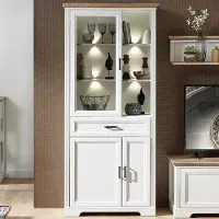 Emob Vitrinekast Samine 93cm 3 deuren & 1 lade - wit/eik