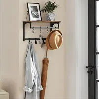 Vasagle Wandkapstokplank met 8 haken, ophangstang, Vintage Bruin-Zwart