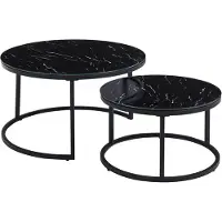 Molecule Salontafel set van 2 ronde nesting tafels zwart marmerlook glas en metalen frame
