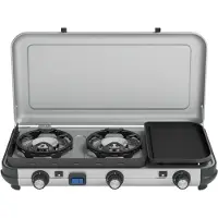 Campingaz Camping Kitchen 2 Multi-Cook campingkooktoestel – 3-delig kookoppervlak – elektronische ontsteking - zilvergrijs